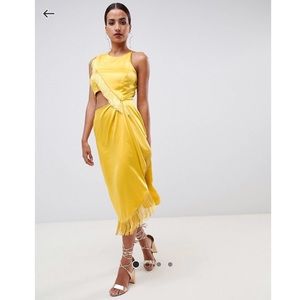 Yellow/Gold midi dress with fringe(NEW)